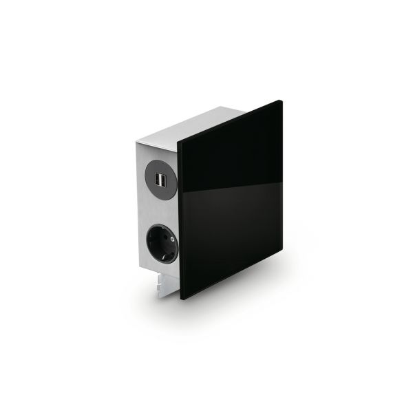 Mira Quad Glas USB, Aufbausteckdosenelement, Edelstahl/Glas schwarz 7053127