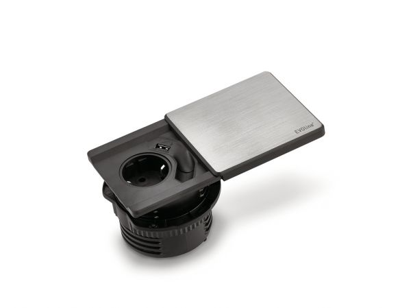 Evoline® Square-USB, Einbausteckdosenelemente, edelstahlfarbig