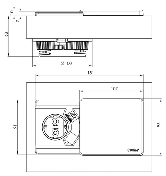 Evoline® Square-USB, Einbausteckdosenelemente, edelstahlfarbig