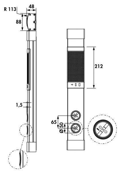 Muzak Säule, Aufbausteckdosenelement, mit Schukosteckdosen