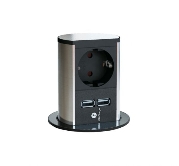 Elevator USB, Versenkbares Steckdosenelement, edelstahlfarbig