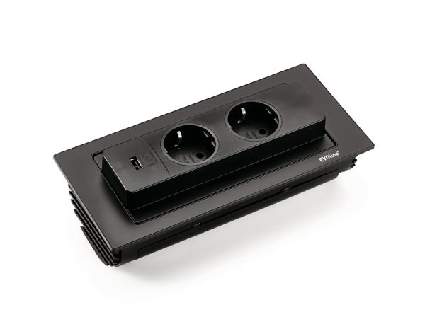 Evoline® BackFlip-USB schwarz, Steckdosenelement, schwarz lackiert 4044657015297
