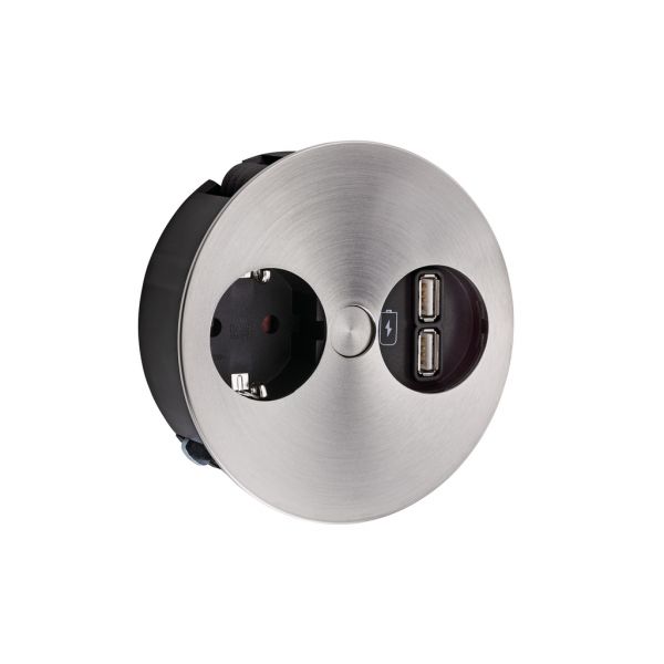 Twist USB, Steckdosenelement, mit Schukosteckdose, edelstahlfarbig