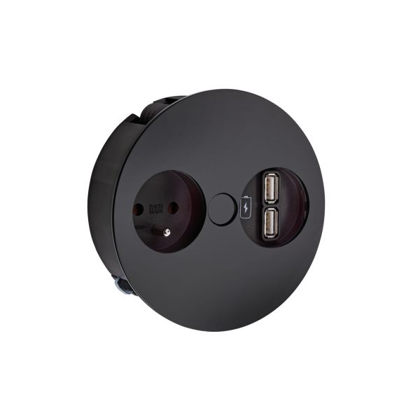 Twist USB, Steckdosenelement, mit belgischer/französicher Steckdose, schwarz matt