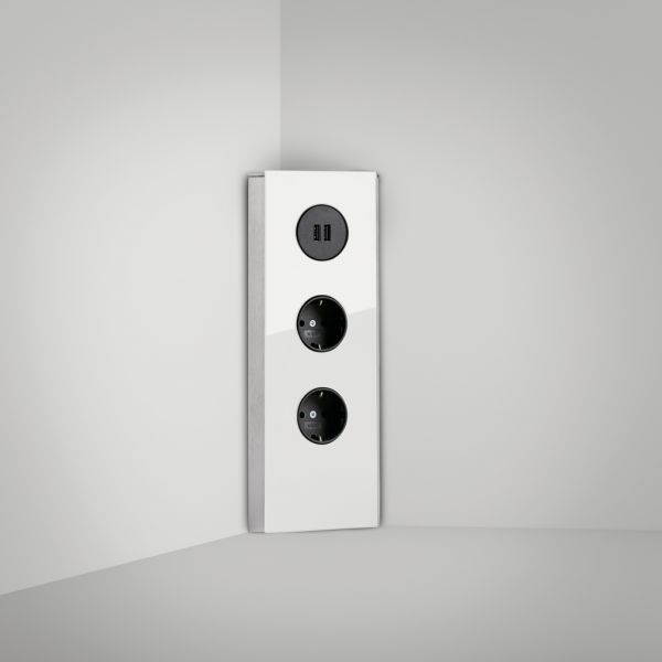 Mira Eck Glas USB, Ecksteckdosenelement, Edelstahl/Glas weiß