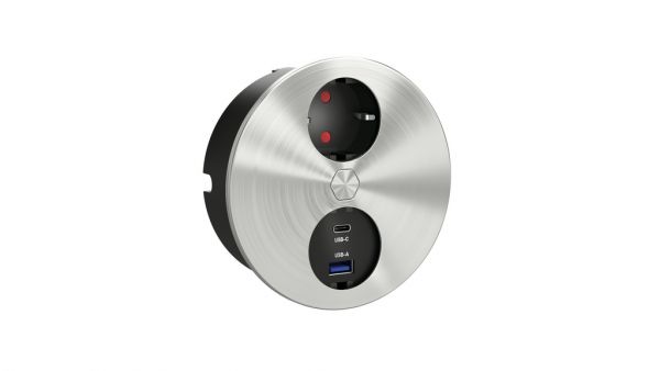 Duplex USB A+C, Einbausteckdosenelemente, rund, mit Schukosteckdose, Edelstahl