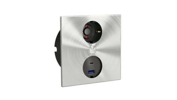 Duplex E USB, Einbausteckdosenelemente, mit Schukosteckdose, Edelstahl