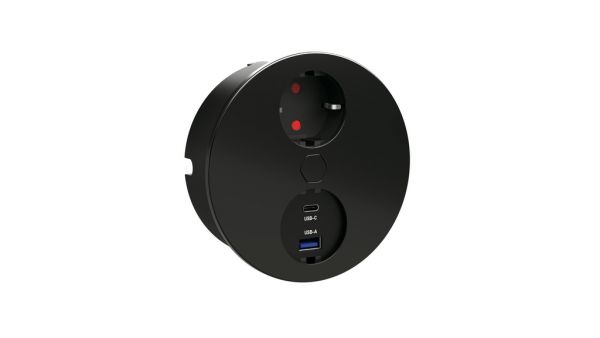Duplex USB A+C, Einbausteckdosenelemente, rund, mit Schukosteckdose, schwarz matt