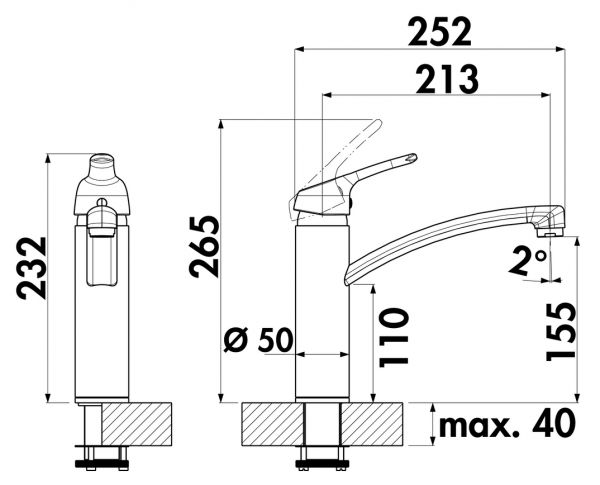 Linea Fuoco 1, Einhebelmischer, schwarz matt, Niederdruck