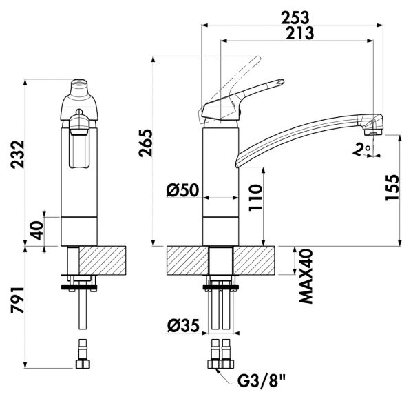 Linea Fuoco 5 Fensterarmatur, Einhebelmischer, chrom, Hochdruck