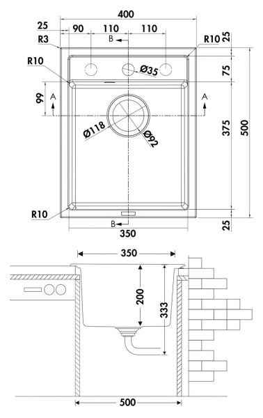 Angola 40, Einbauspüle, granit espresso