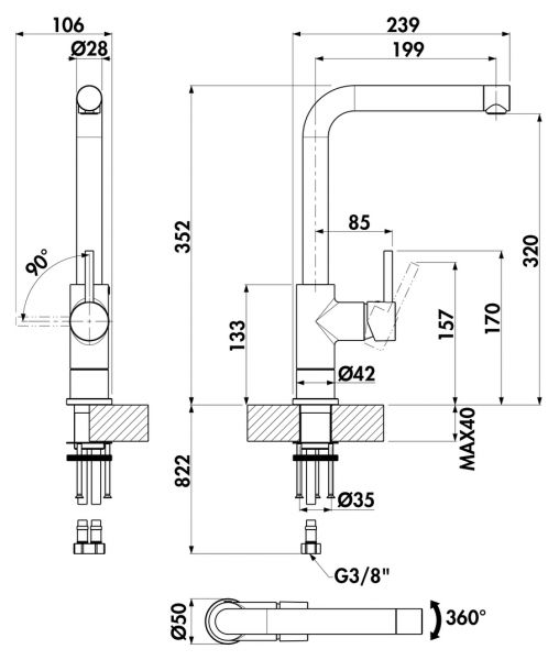 Arco 5 Fensterarmatur, Einhebelmischer, chrom, Hochdruck