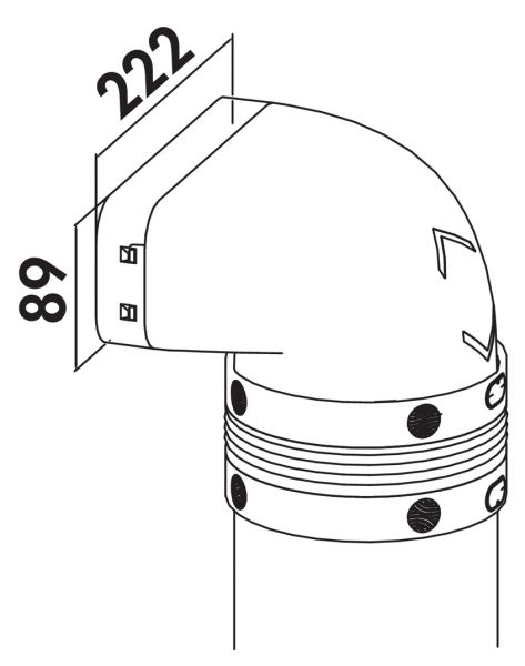 P-UR 150 Umlenkstück 90° mit Rundrohr, Verbindungselement, L 1000 mm, hellgrau
