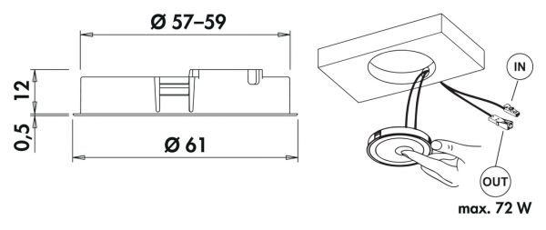 Kronos Farbwechsel LED, Einbauleuchte, Einzelleuchte m. LED Touch S. D., schwarz matt