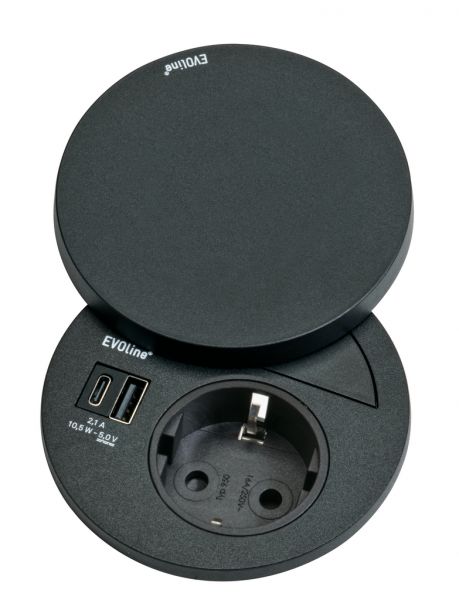 Evoline® Circle80 Hide, Einbausteckdosenelemente, mit Schukosteckdose, USB A/C