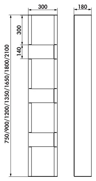 transFORM Solitärregal, Regalsystem, 750 x 300 x 180 mm (H x B x T)