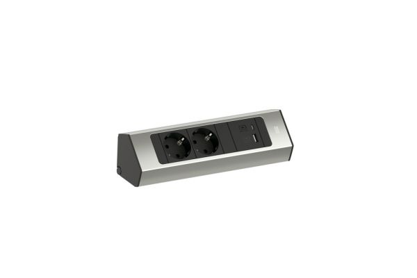 Casia 2K Steckdosenleiste USB A+C, Ecksteckdosenelement, edelstahlfarbig