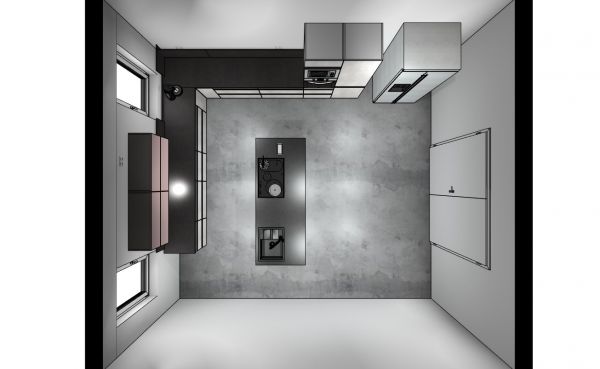 Burger Planungsküche Celine F132 CONCRETE WHITE Arbeitsplatte Shale black